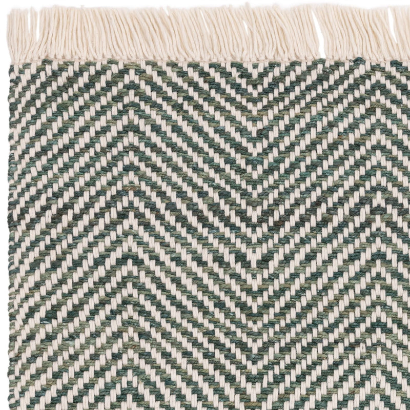 Vigo Flatweave Geometric Boho Jute Wool Rugs in Green