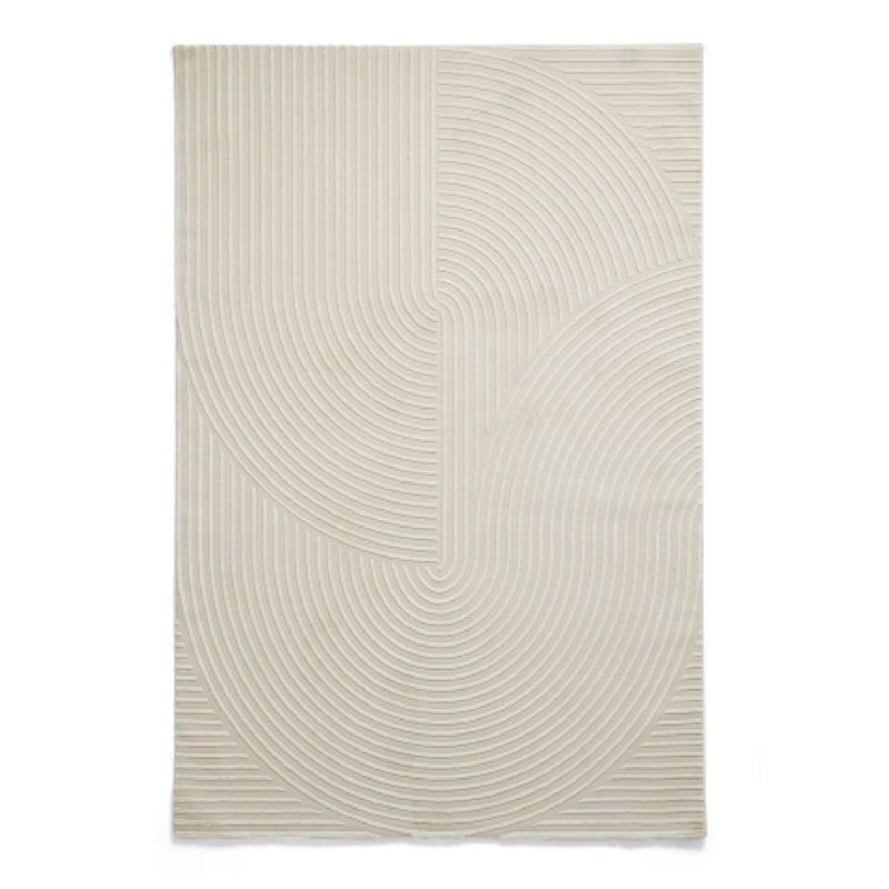 Flores 1924 Spiral Textured Washable Rug in Cream White