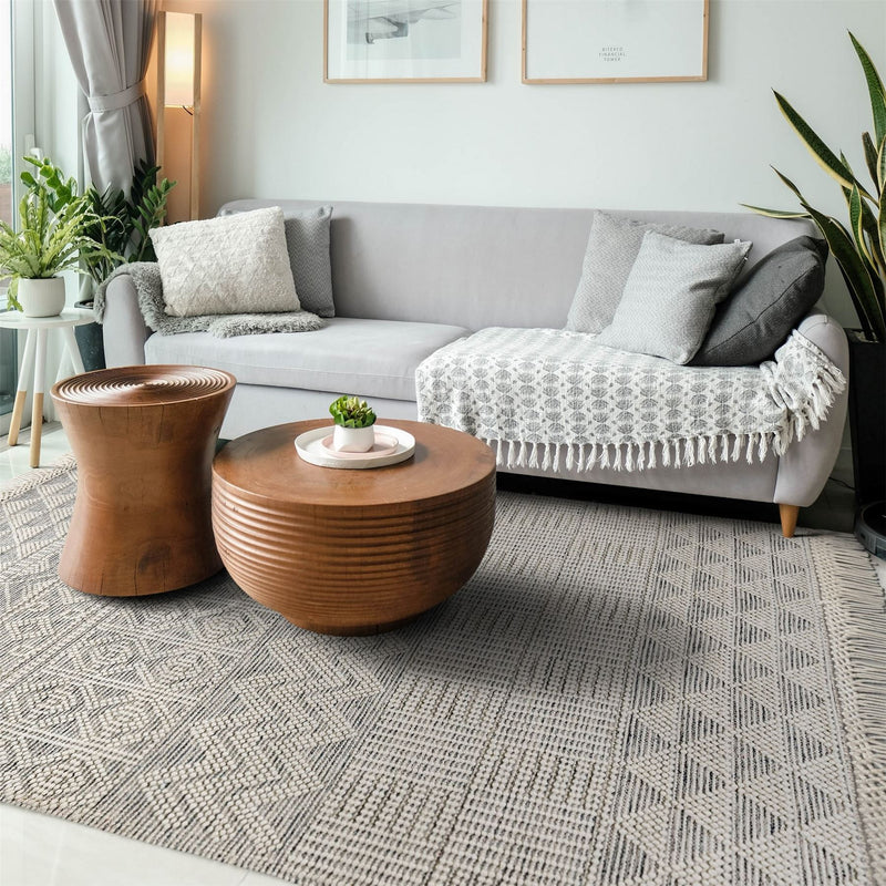 ANYA01 Boho Geometric Zig Zag Rug in Natural