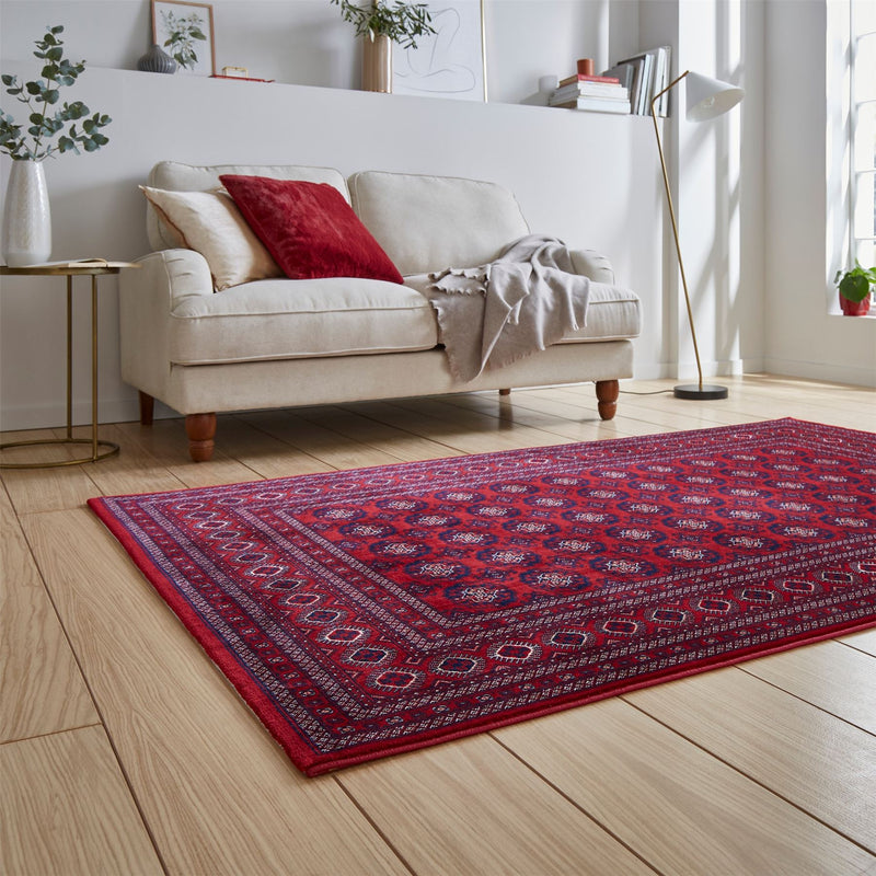 Dubai 62098 Traditional Patterned Border Rugs in Red