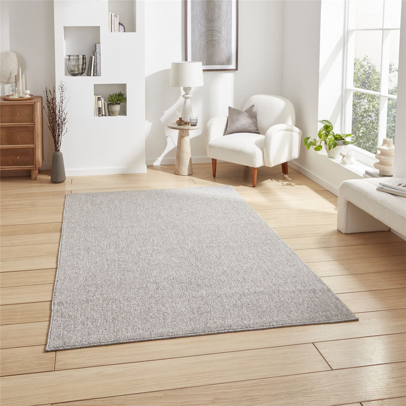 Boucle E6403 Plain Flat Weave Textured Rugs in Grey