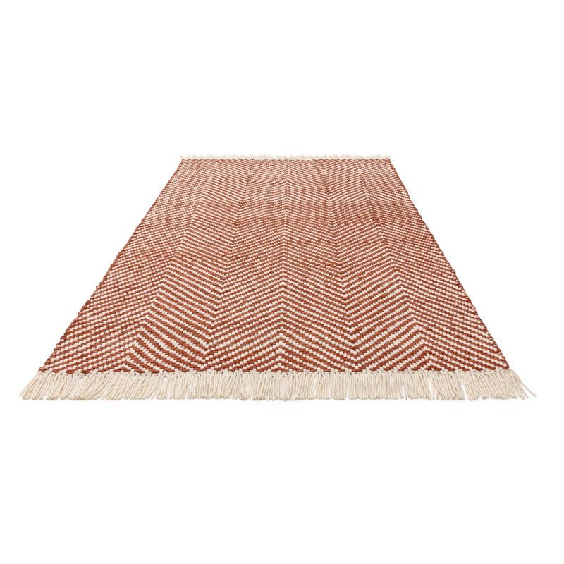 Vigo Flatweave Geometric Boho Jute Wool Rugs in Rust Brown