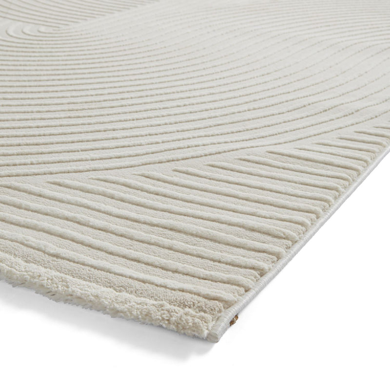 Flores 1924 Spiral Textured Washable Rug in Cream White