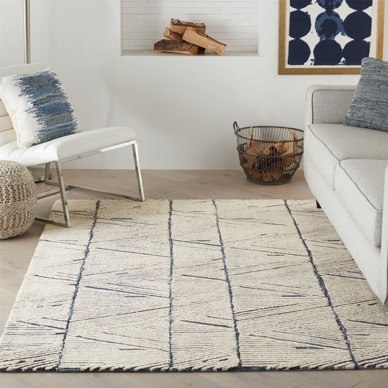 Colorado CLR01 Linear Wool Rugs by Nourison in White Blue