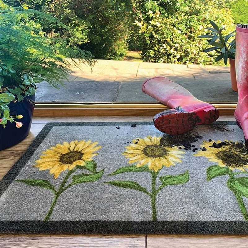 My Sunflowers Washable Anti Slip Doormat in Grey Yellow