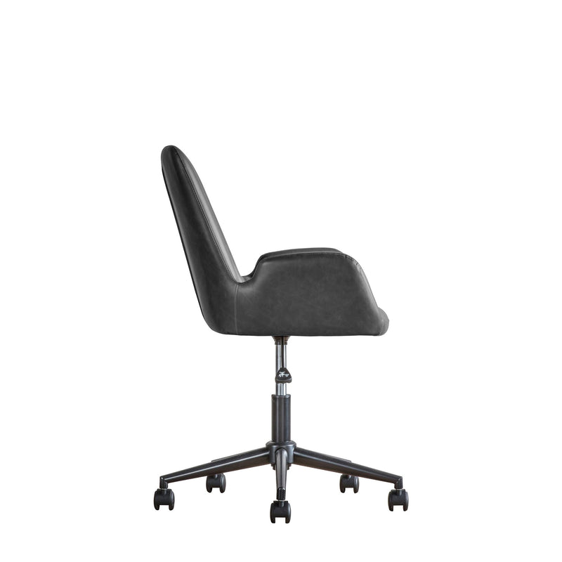 Theo Leather Swivel Office Chair in Charcoal Black