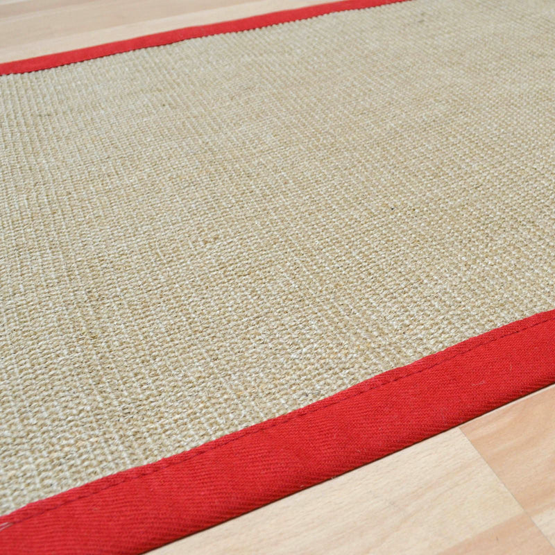 Sisal Hallway Runners in Linen with a Red Border