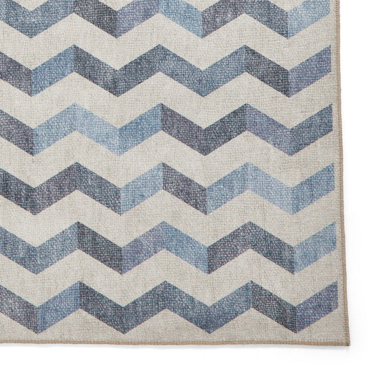 Coral H1059 Modern Washable Chevron Runner Rugs in Blue