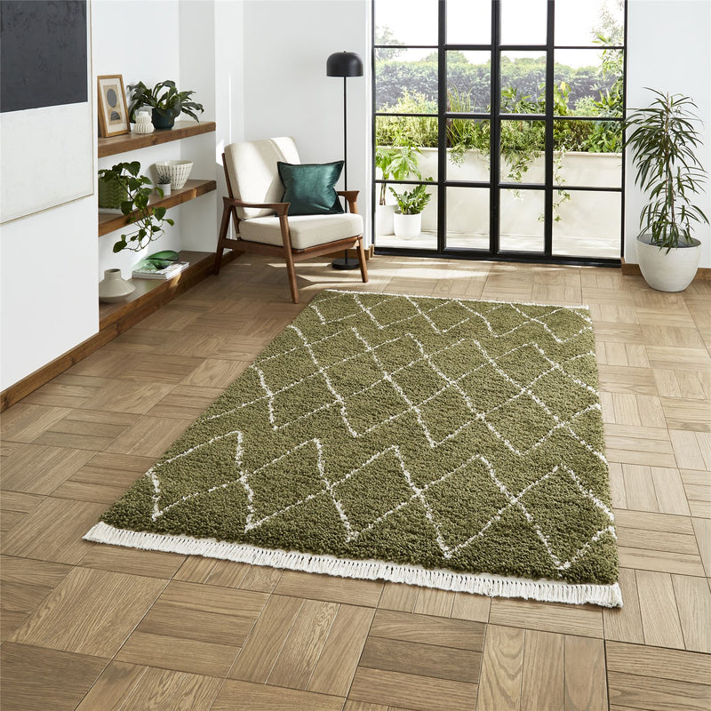 Boho 8280 Berber Shaggy Modern Rugs in Green