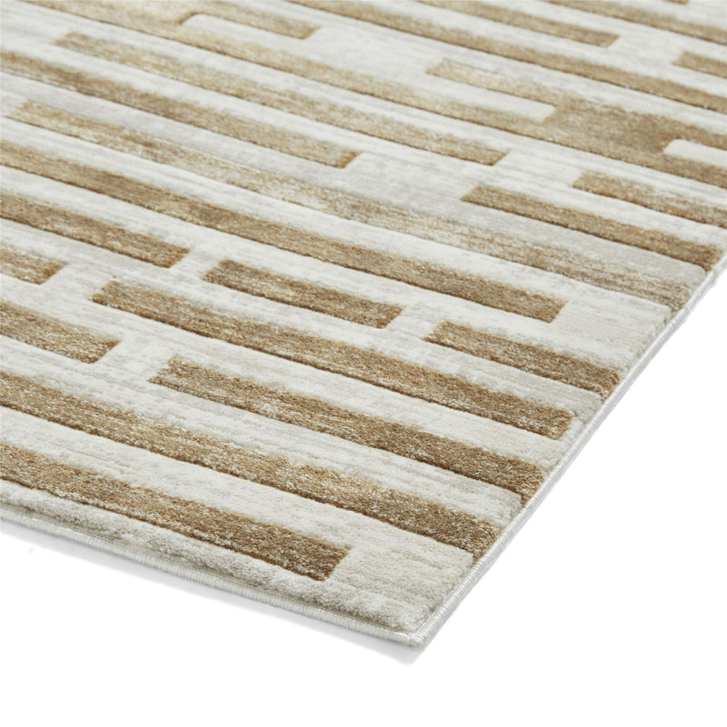 Mirage MR16 Modern Abstract Striped Metallic Rugs in Beige