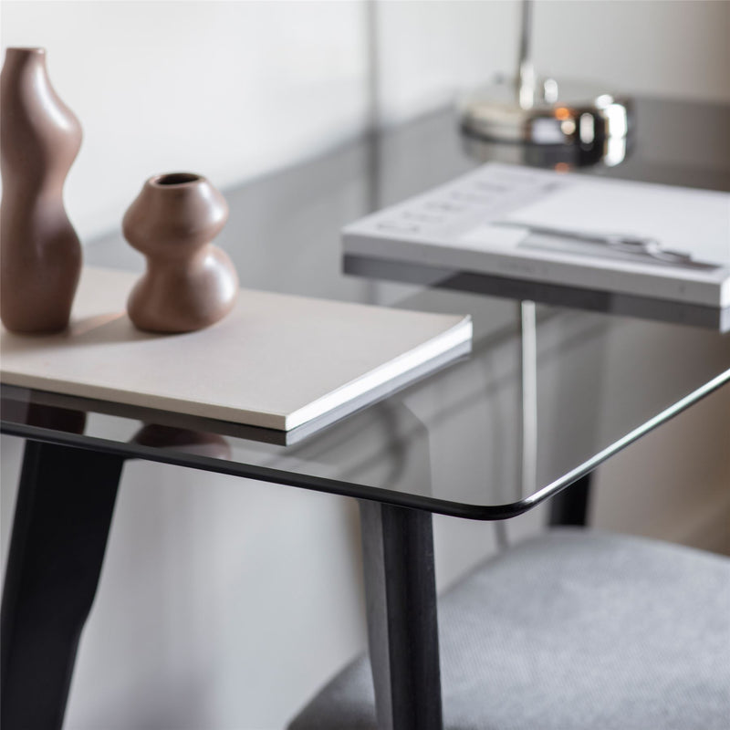 Blake Black Oak Desk with Smoked Glass Top