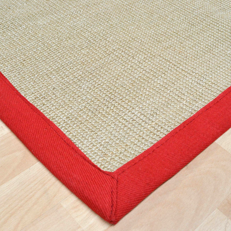 Sisal Hallway Runners in Linen with a Red Border