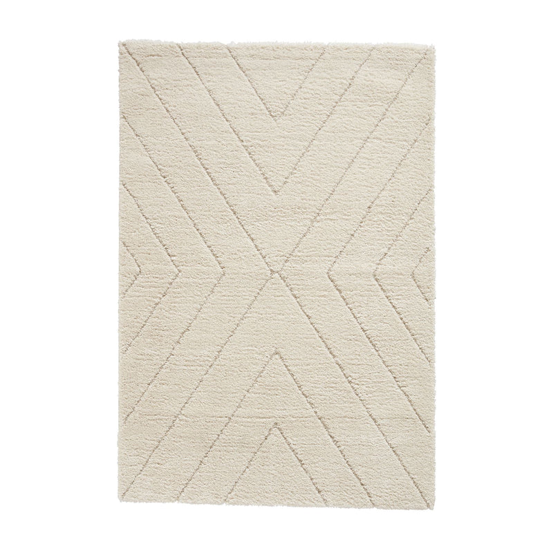 Ideal Shaggy 80362 Berber Geometric Rugs in Cream White