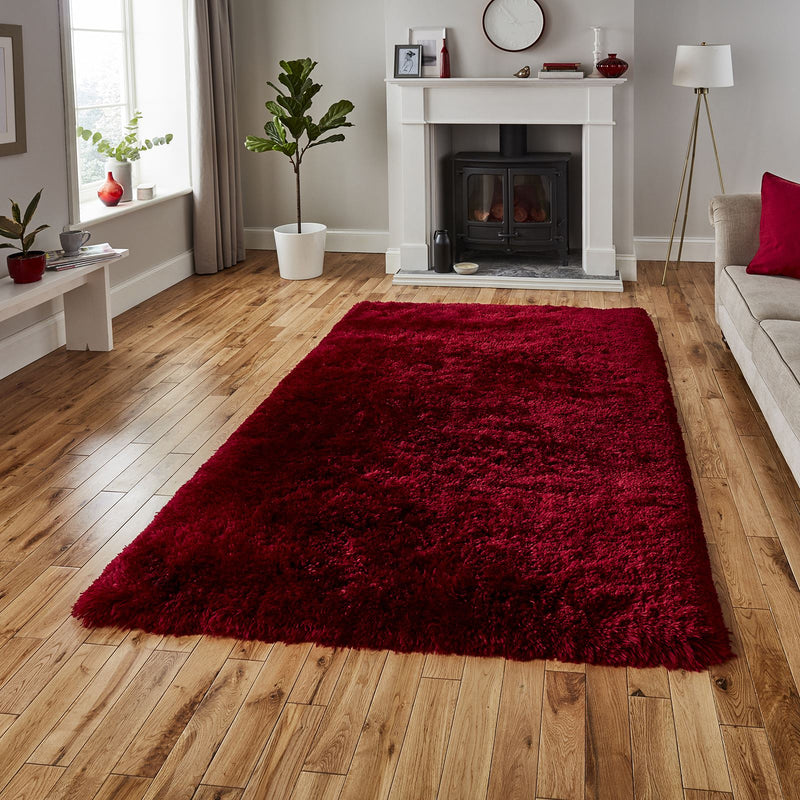 Polar PL95 Plain Shaggy Rugs in Ruby