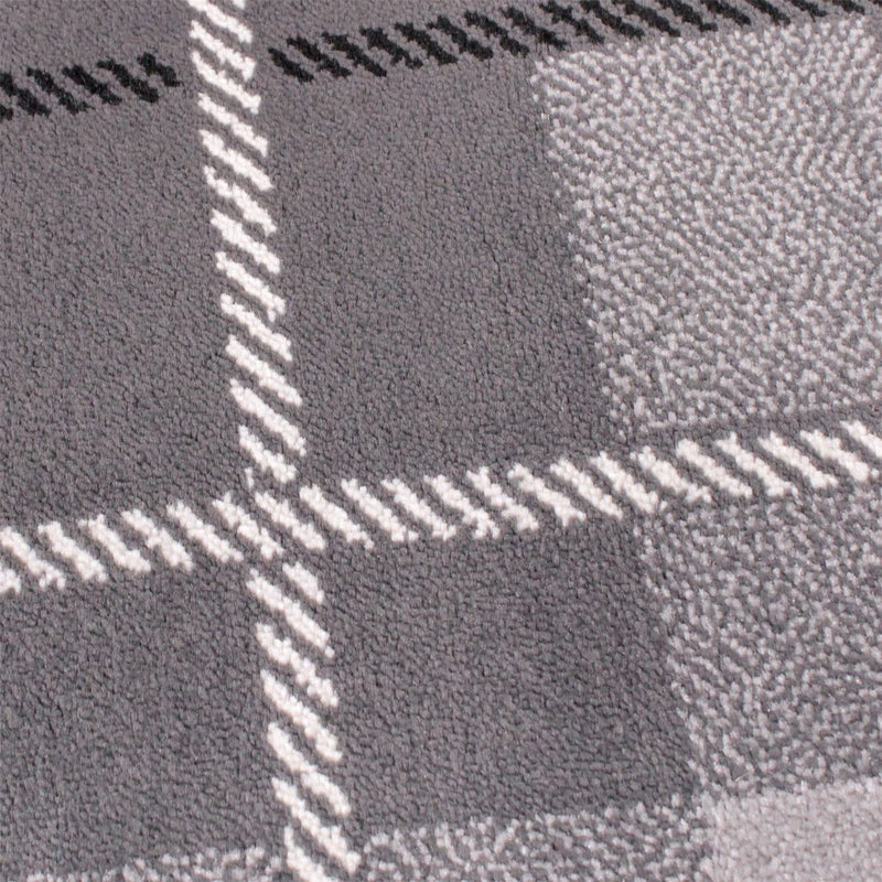 Tartan Check Modern Runner Rugs in Grey