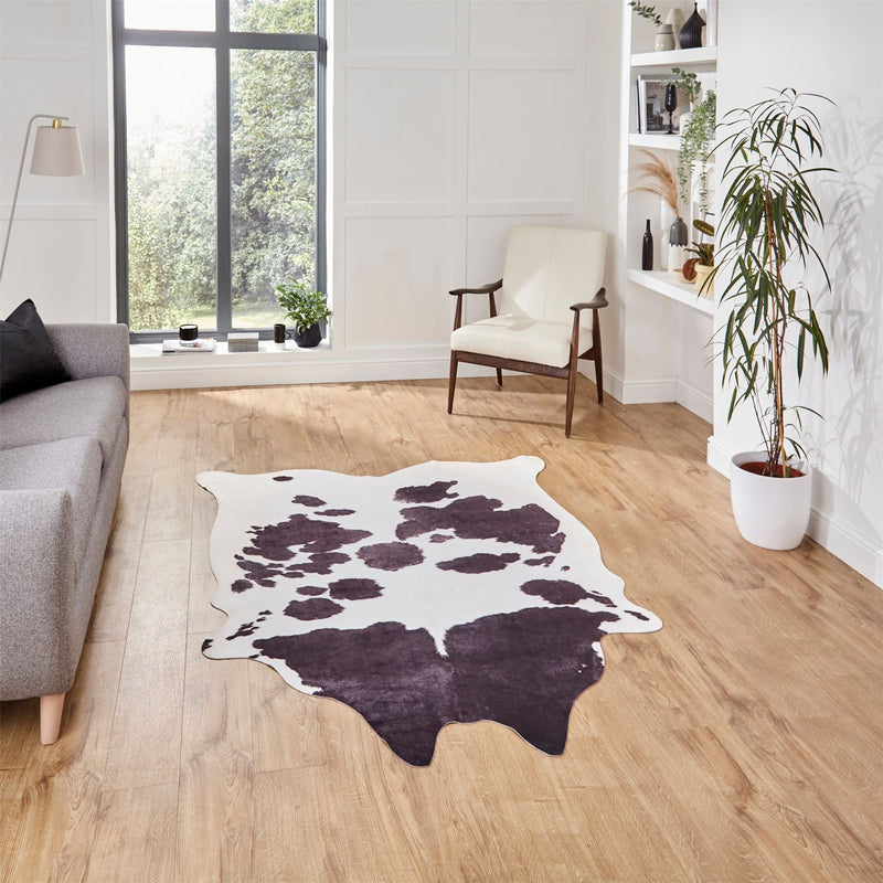 Faux Cow Print Rug in Black White