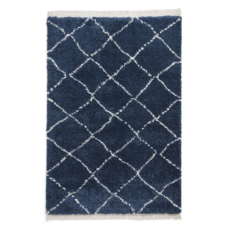 Boho 5413 Berber Shaggy Modern Rugs in Navy Blue