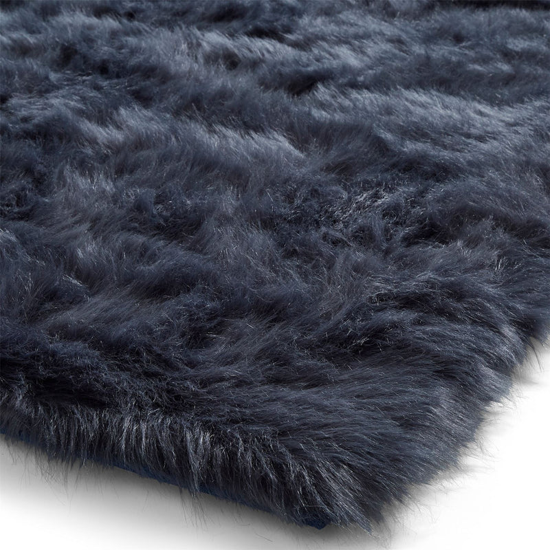 Polar Plush Soft Plain Textured Shaggy Rugs in Navy Blue