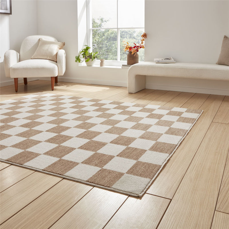 Baltimore 66618 Checkerboard Geometric Modern Rugs in Beige