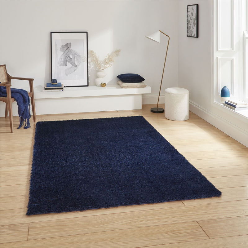 Lux Shaggy Modern Plain Shaggy Rugs in Navy Blue