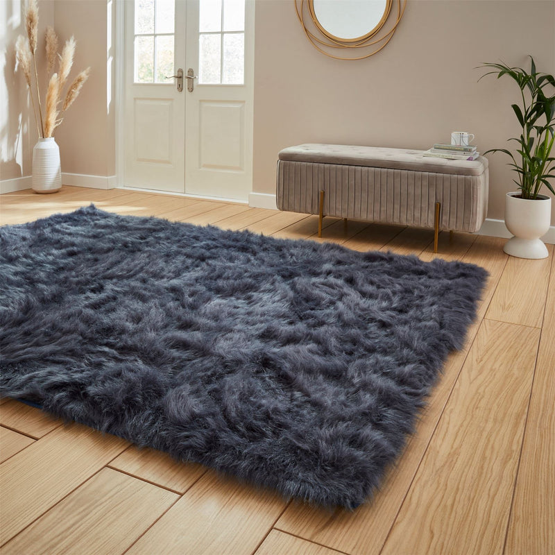 Polar Plush Soft Plain Textured Shaggy Rugs in Navy Blue