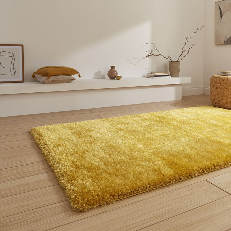 Lux Shaggy Modern Plain Shaggy Rugs in Yellow