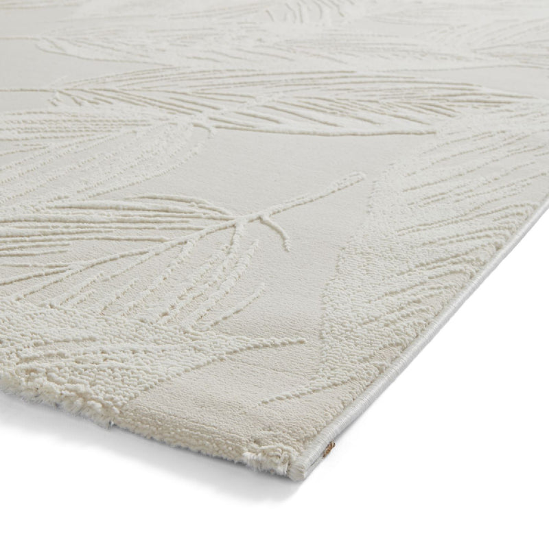 Flores 1925 Botanical Textured Washable Rug in Cream White