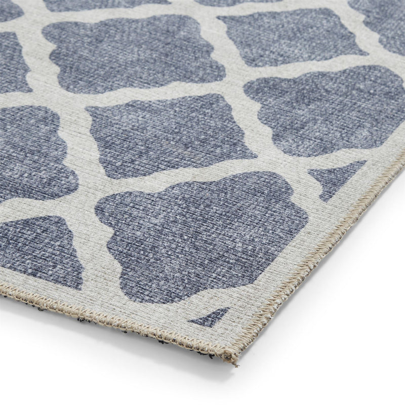 Coral H1063 Modern Washable Trellis Runner Rugs in Blue