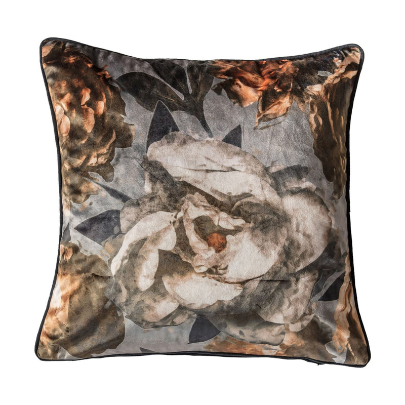 Vintage Peony Cushion in Mink Brown