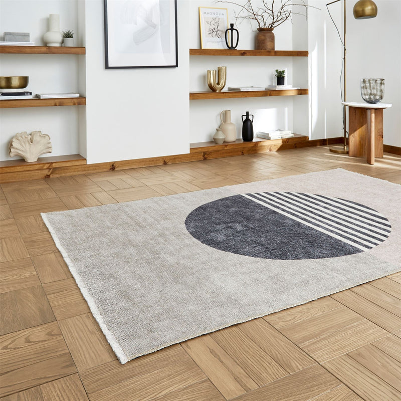 Whisper H1067 Washable Geometric Flat Weave Rugs in Beige Green