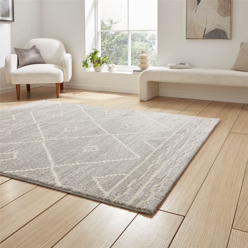 Geneva 62788 Berber Textured Geometric Rugs in Silver Grey