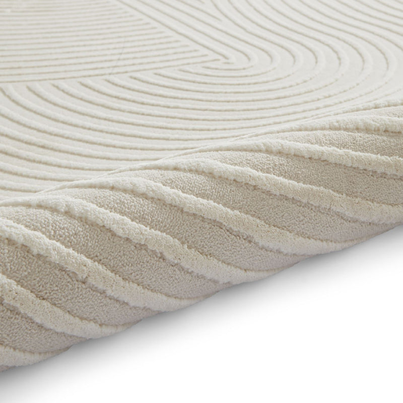 Flores 1924 Spiral Textured Washable Rug in Cream White