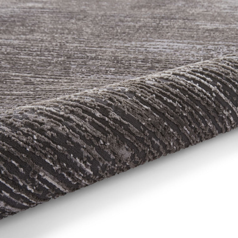 Flores 1930 Plain Textured Washable Rug in Charcoal Grey