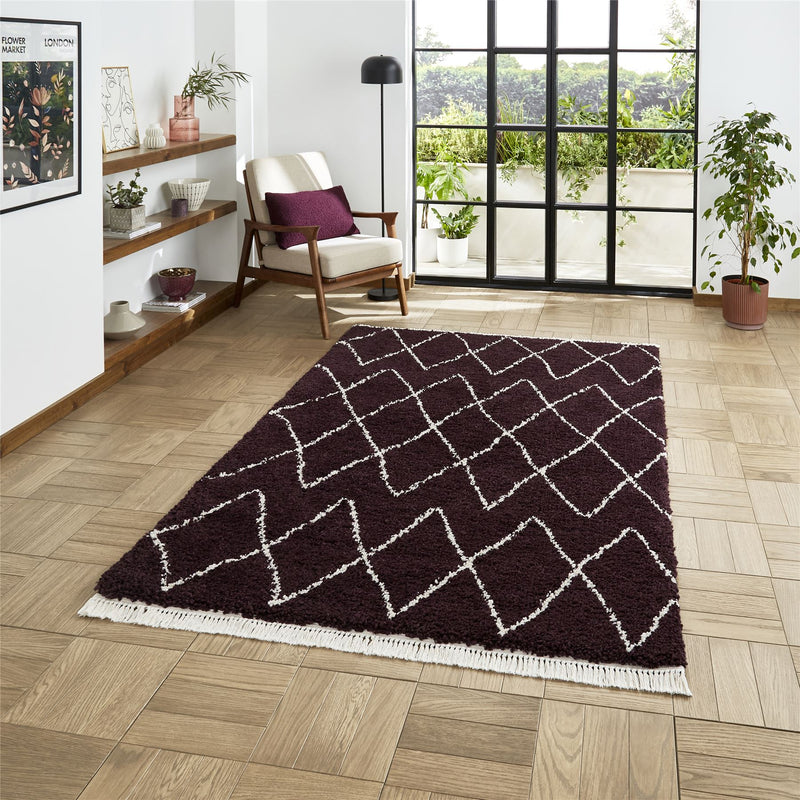 Boho 8280 Berber Shaggy Modern Rugs in Purple