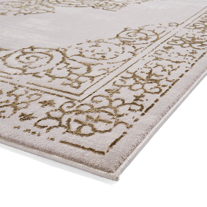 Artemis B9076A Traditional Textured Rugs in Gold Silver Grey