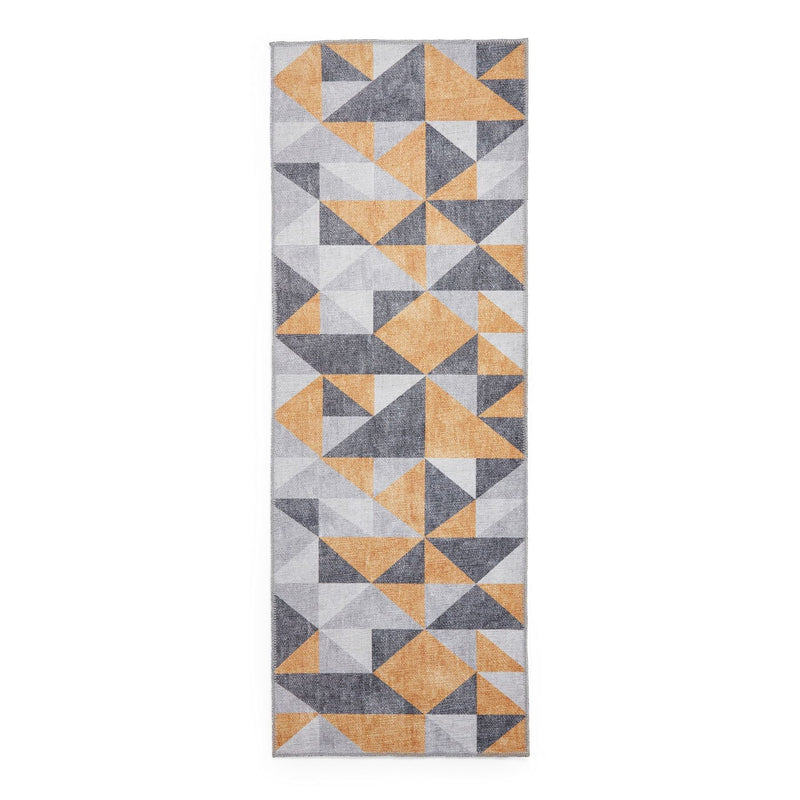 Coral H1057 Modern Washable Geometric Runner Rugs in Yellow Grey