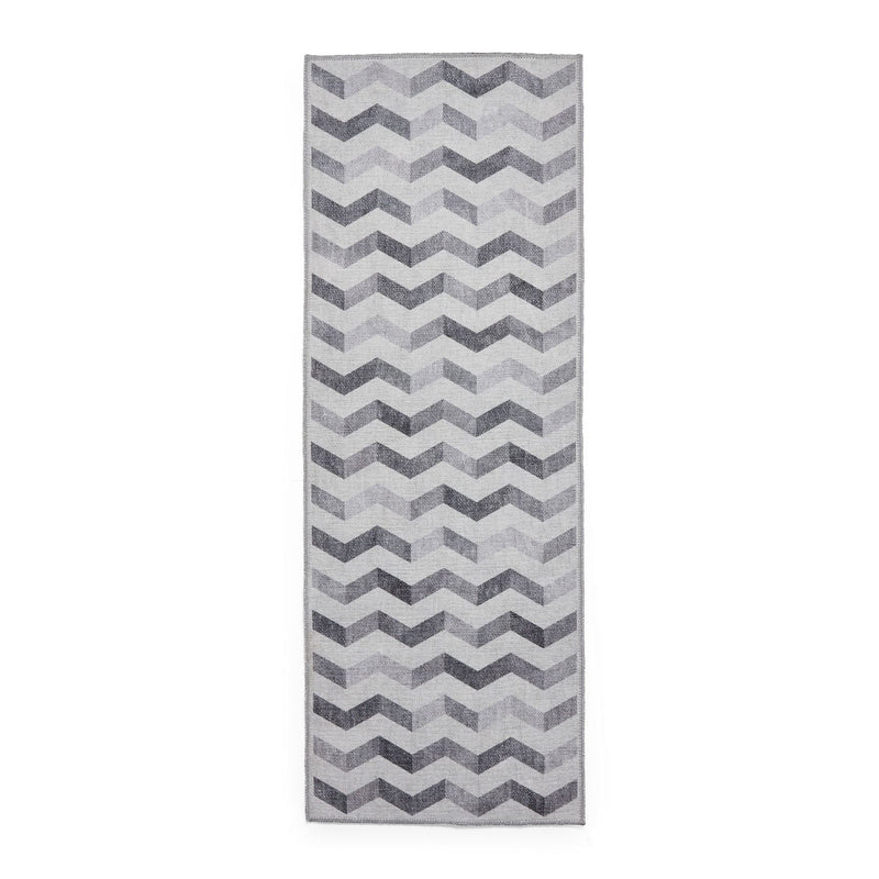 Coral H1059 Modern Washable Chevron Runner Rugs in Grey