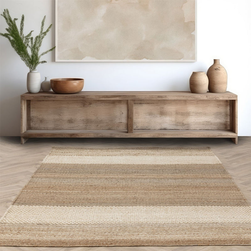 Cedar Stripe Jute Reversible Flatweave Rugs in Natural Ivory