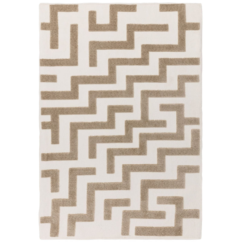 Freja Cove Boho Textured Geometric Washable Rugs in Sand Natural