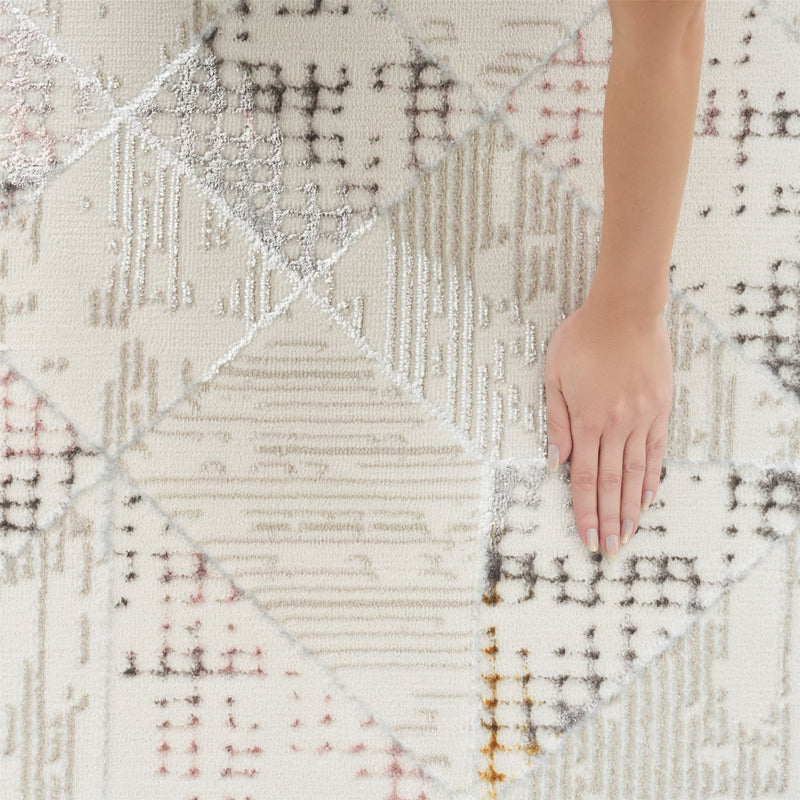 Glitz GLZ04 Geometric Framed Runner Rugs by Nourison in Ivory Multi