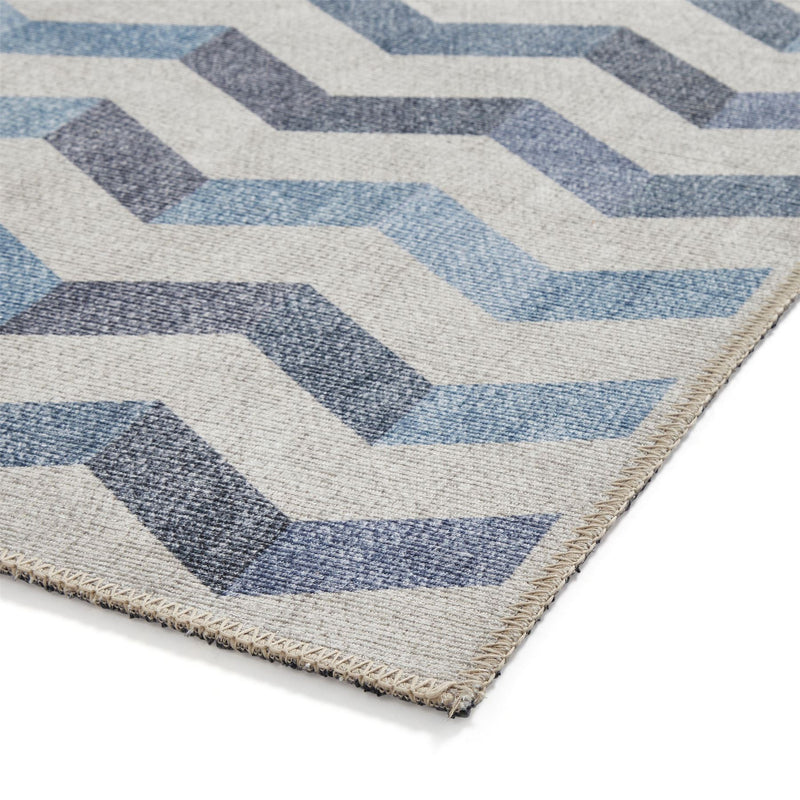 Coral H1059 Modern Washable Chevron Rugs in Blue