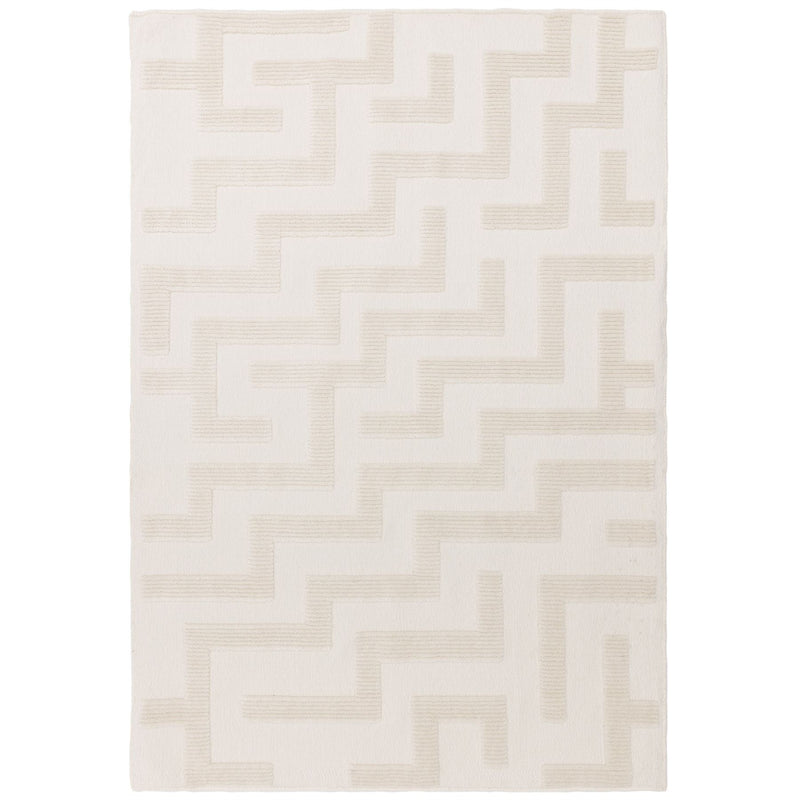 Freja Cove Boho Textured Geometric Washable Rugs in Ivory White