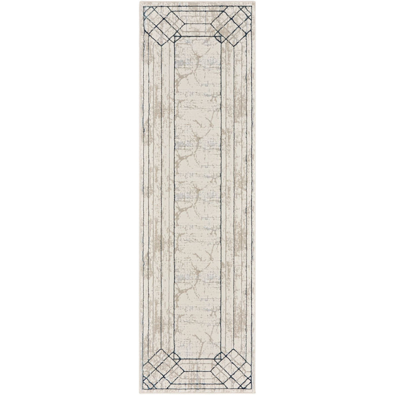 Glitz GLZ03 Geometric Framed Runner Rugs by Nourison in Ivory Taupe