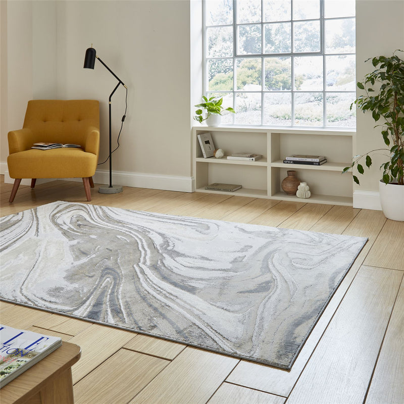 Tidal TL841 Modern Abstract Marble Rugs in Silver Grey