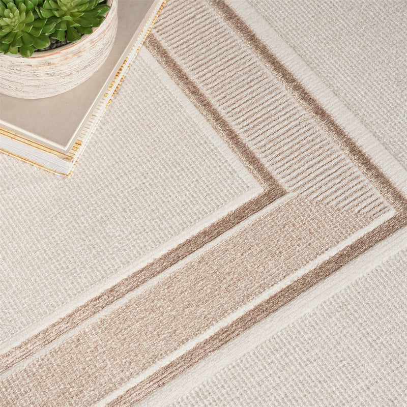 Glitz GLZ08 Geometric Runner Rugs by Nourison in Ivory Cream