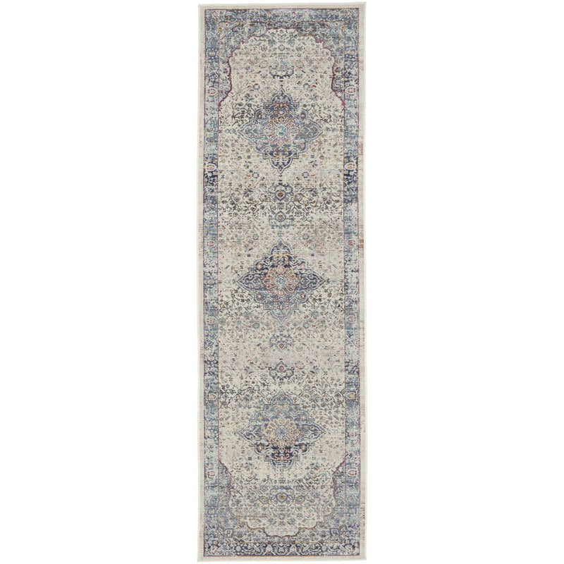 Vintage Kashan Traditional Runner Rugs VKA07 by Nourison in Ivory Blue