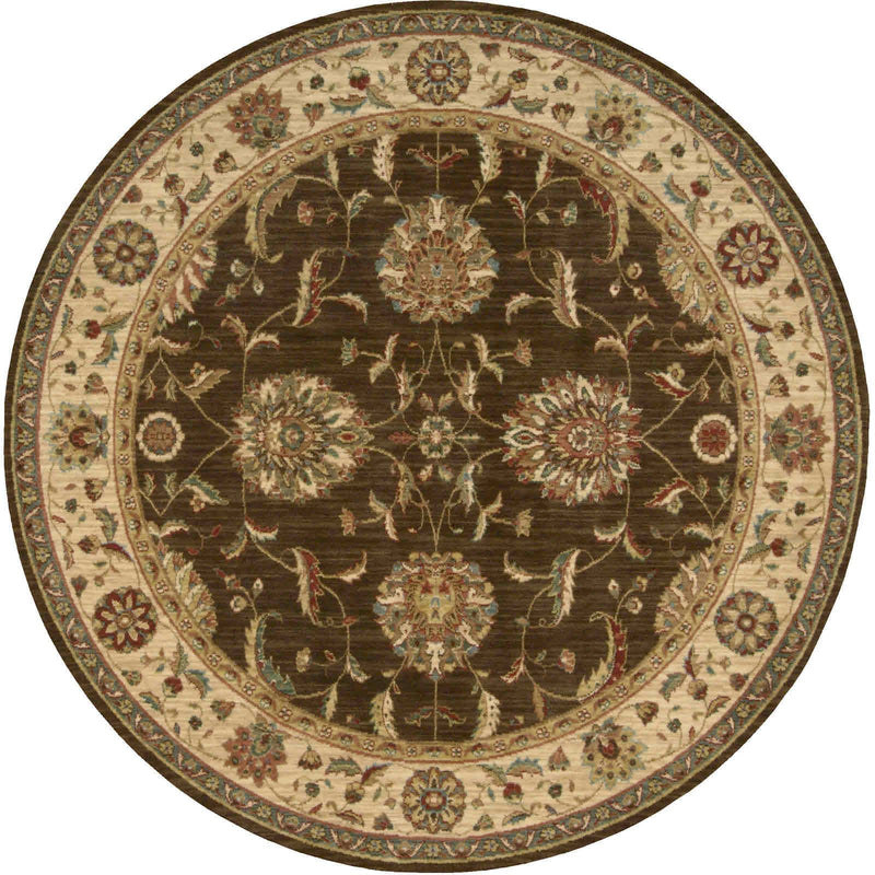 Living Treasure Traditional Bordered Circular Rugs LI04 in Brown