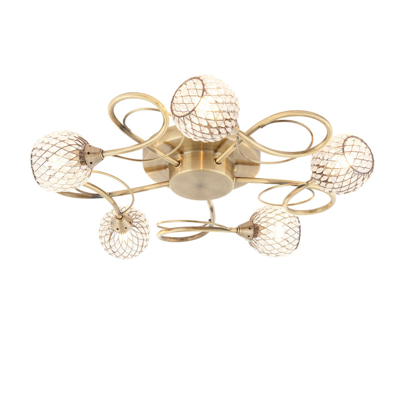 Felicite 5 Light Flush Ceiling Lamp in Antique Brass