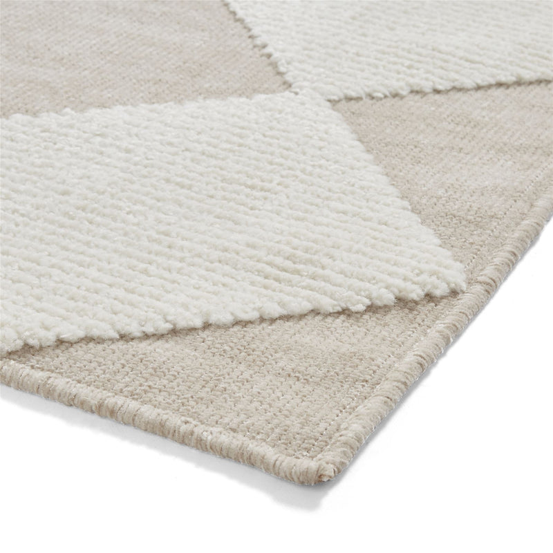 Lyna J0529 Textured Geometric Washable Rugs in Beige White