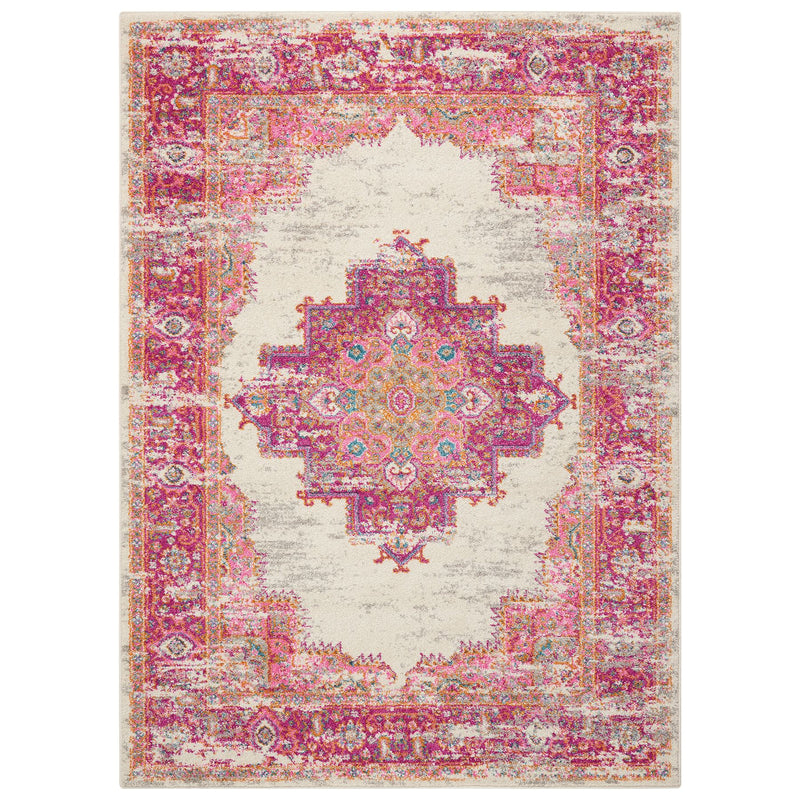 Passion Traditional Medallion Persian Rugs PSN03 in Ivory and Fuchsia